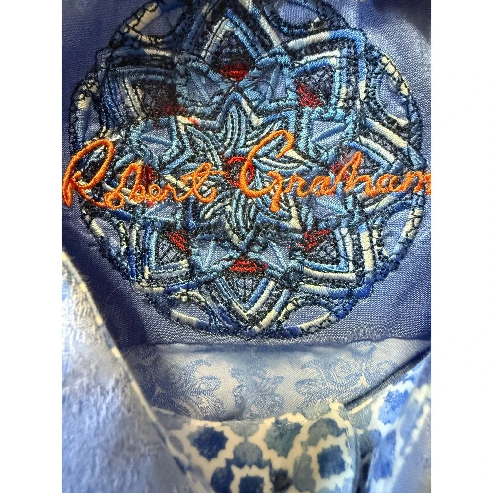 ROBERT GRAHAM - Men's Shirt - Blue Paisley Jacquard Long Sleeve Button - 2XL